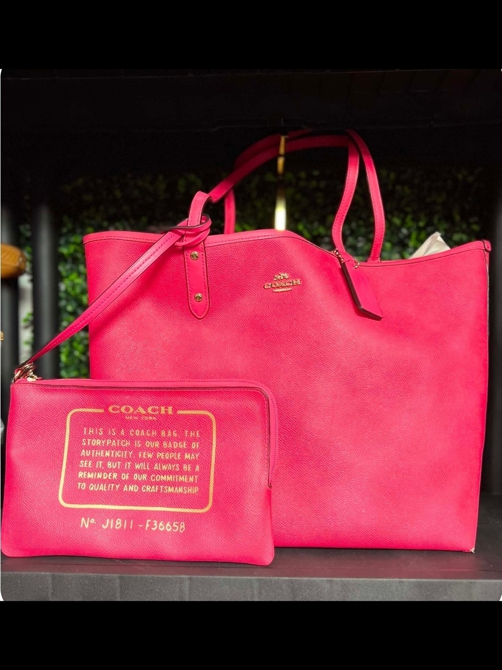 Coach Reversible City Tote In Signature Canvas Hot Pink & Brown (F36658)